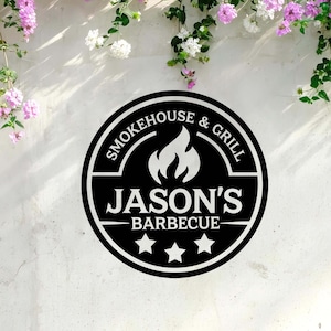 Personalized BBQ Metal Sign, Smokehouse Metal Sign, Custom Barbeque Metal Wall Art, BBQ Decor, BBQ Grill Sign, Outdoor Decor, Dad Gift Grill