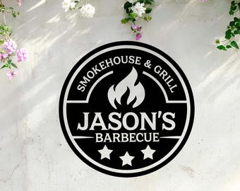 Personalized BBQ Metal Sign, Smokehouse Metal Sign, Custom Barbeque Metal Wall Art, BBQ Decor, BBQ Grill Sign, Outdoor Decor, Dad Gift Grill