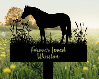 Custom Horse Memorial Grave Marker, Personalized Engraved Horse Name Keepsake, Garden Sign, Horse Loss Gift, Pet Plaque Burial Stake, Horse