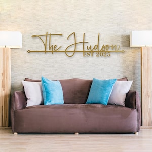 Custom Family Name Sign - Personalized Wedding or Housewarming Gift - Last Name Metal Sign - Wall Art and Established Date, Name Line Sign