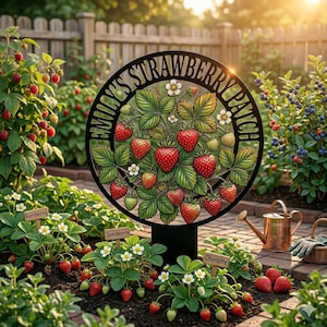 Custom Erdbeer Patch Metallschild: Personalisierter Gartenstecker, Obst Dekor