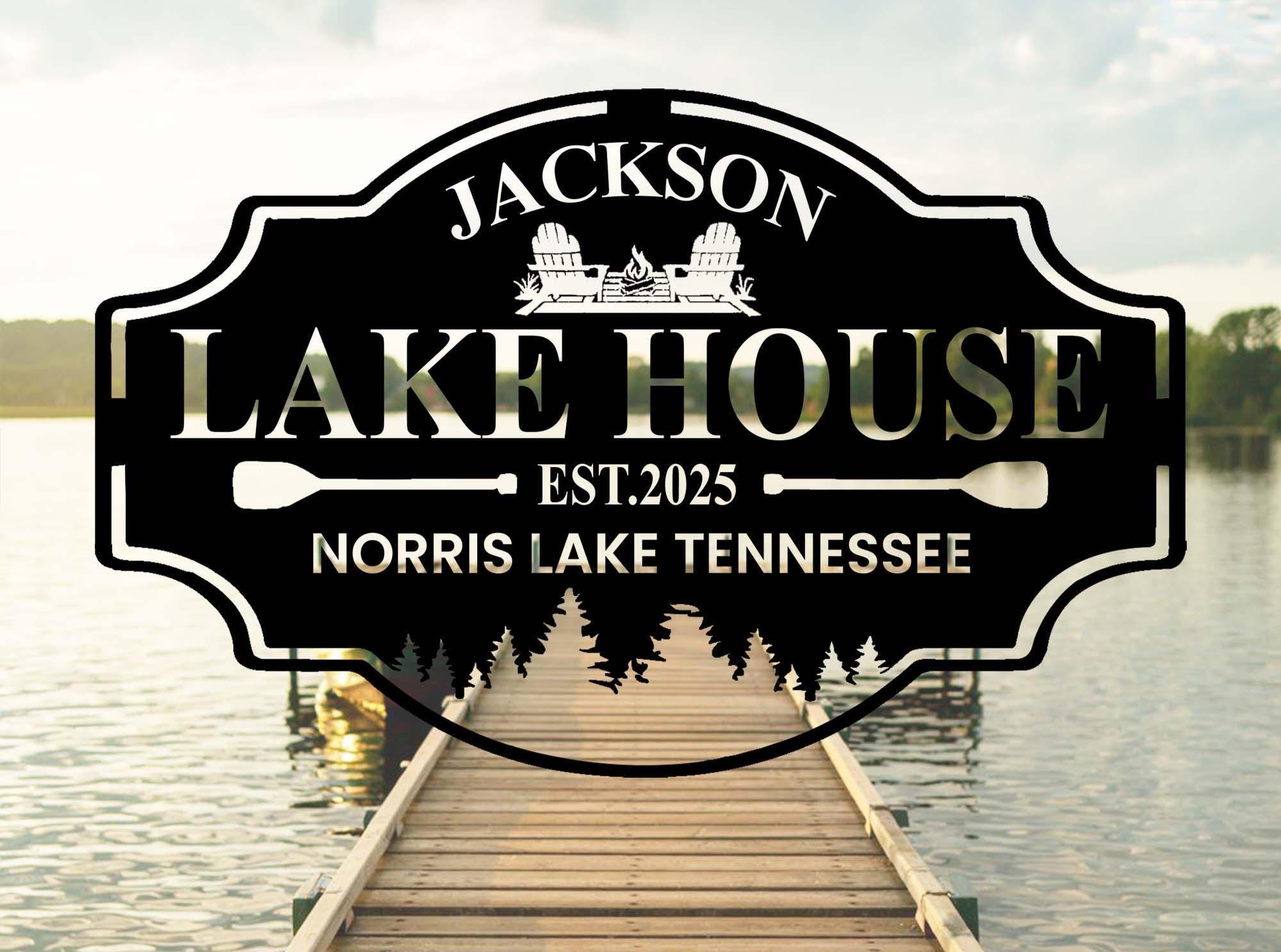 Personalized Lake House Metal Sign, Custom Lake House Name Sign, Camping Metal sign, Lake House Decor, Forest Lake Sign, Front Porch Decor