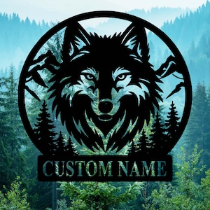 Wolf Metal Sign, Personalized Wolf Name Sign, Custom Wolf Sign, Wolf Hunting Sign, Wolf Metal Wall Art, Wolf Wall Decor, Wolf Cabin Decor