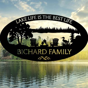Cartello da parete in metallo personalizzato "Lake House", cartello "Forest Lake", cartello con nome personalizzato "Lake House", cartello in metallo per campeggio, decorazioni per case sul lago, decorazioni per veranda.