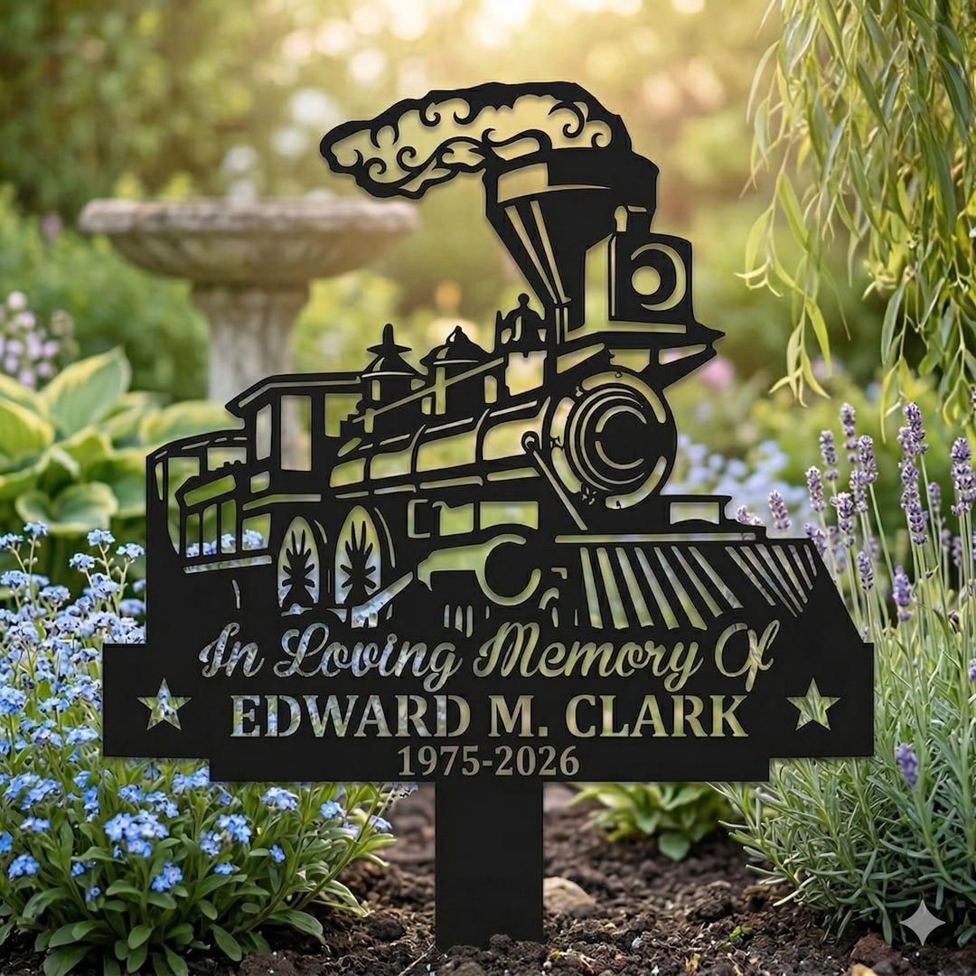 Personalized Metal Train Memorial Stake, Custom Sympathy Grave Marker ...