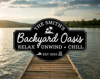 Custom Backyard Pool Metal Sign, Pool Signs for Outdoor Personalized, Outdoor Wall Decor,Backyard Oasis Sign Patio Decor,Backyard Oasis Gift