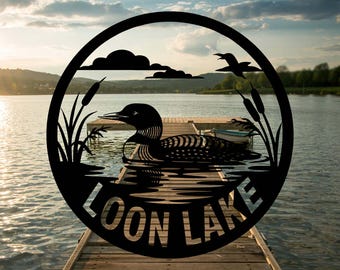 Insegna in metallo personalizzata con i cigni del lago, decorazione personalizzata per la baita.