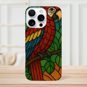 stained glass parrot iphone case, parrot case, birthday gift , for all iphones see listing, for bird and iphone lovers,