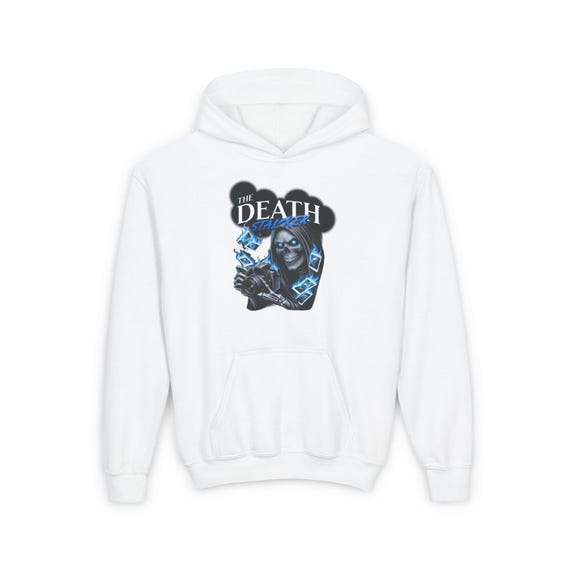 Youth Heavy Blend Hooded Sweatshirt - 'The Death' Graphic, Unisex Gift, Cozy Hoodie, Casual Wear, Graphic Sweatshirt, Cool Kids Apparel
