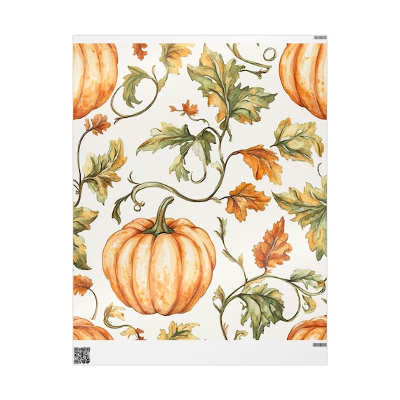 Autumn Pumpkin Wrapping Paper | Fall Gift Wrap for Thanksgiving, Seasonal Decor, Crafting, and Events | Eco-Friendly Design, Floral Theme