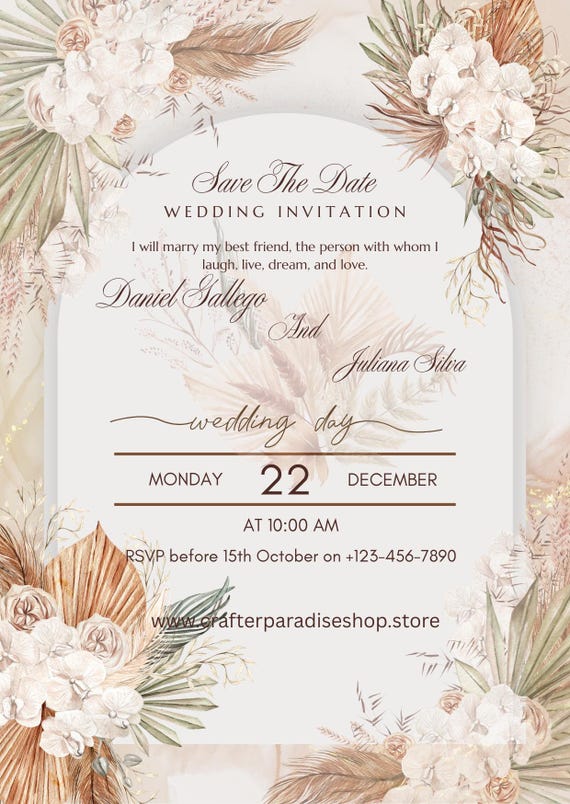 Printable Editable Wedding Invitation Template - Instant Download Option