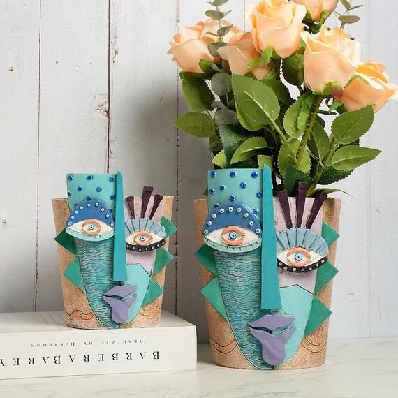 Colorful Abstract Face Flower Pot Planter for Indoor Outdoor Plants Home Garden Art Decorations Funny Decorative Head Vase