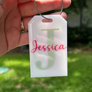 Personalized Acrylic Luggage Tag with Large Letter and Script Name, Travel Essential, Family Luggage Tags, Now with Resin Coating