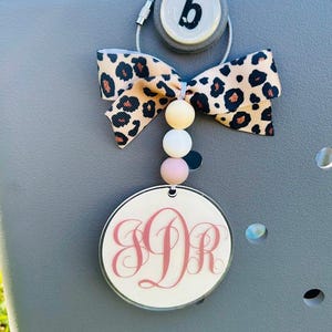 Custom Acrylic Script Monogram Bag Charm with Bow and Beads, Bogg Bag Charm, Bogg Bag Tag
