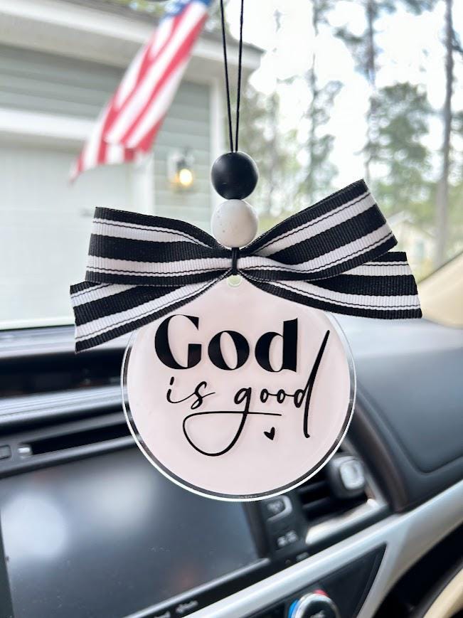 Custom Acrylic "God is Good" Car Charm, Rearview Mirror Accessory, Christian Gift