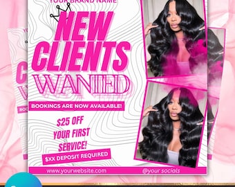 New Clients Booking Flyer, Book Now Flyer, New Client Special Flyer, Makeup, Hair, Lashes, Nails, DIY Canva Template, Love in the hair