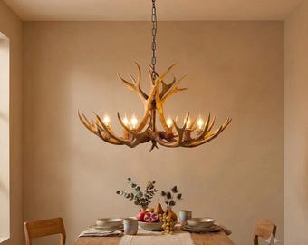 Rustic Antler Chandelier | Faux Deer Antler Ceiling Light | Farmhouse Lodge Chandelier | Cabin Lighting Fixture | Mountain Home Decor
