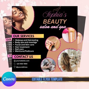 Diy Beauty Salon Flyer Canva Template, Hair Nail Makeup Salon Flyer, Esthetician Beautician Flyer design, Editable, Digital download