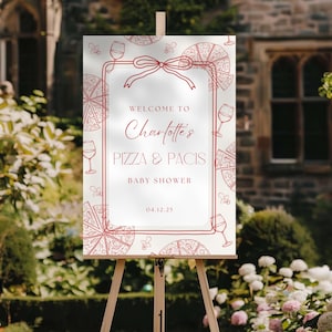 Pizza Theme Baby Shower, Pizza & Pacis Welcome Sign Template 24 x 36 in, Italian Pizza and Pacifiers, Slice Slice Baby