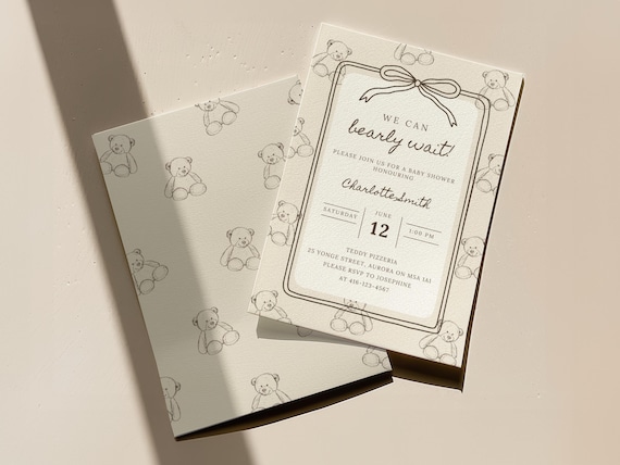 We Can Bearly Wait Baby Shower Invitation Template, Teddy Bear Baby Shower Invite, Neutral Baby Shower, Editable Canva