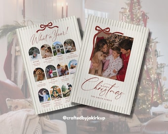What a Year Christmas Card Template, Printable Family Holiday Photo Card, Year in Review, Editable Canva