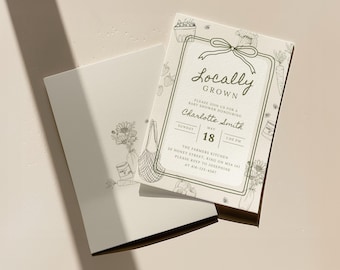 Locally Grown Baby Shower Invitation Template, Farmers Market Baby Shower Invite, Neutral Baby Shower, Editable Canva