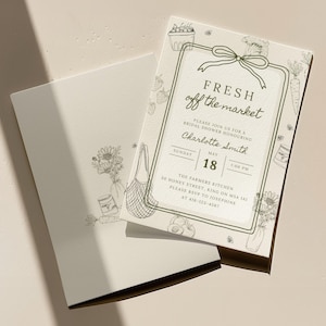 Faire-part de douche nuptiale fraîchement sorti du marché, modèle d'invitation de douche de mariage de marché fermier