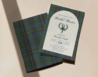 Preppy Plaid Bridal Shower Invitation Template, Navy Blue Bridal Shower Invite, Bride to Be Shower, Editable Canva