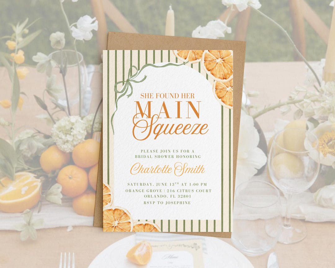 She Found Her Main Squeeze Bridal Shower Invitation Template, Orange ...
