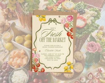 Fresh off The Market Bridal Shower Invitation Template, Farmer's Market Wedding Shower Invite, Spring Flower Shower Brunch, Editable Canva