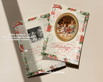 Vintage Christmas Photo Card Template, Holiday Photo Card Template, Family Christmas Card, Editable Canva