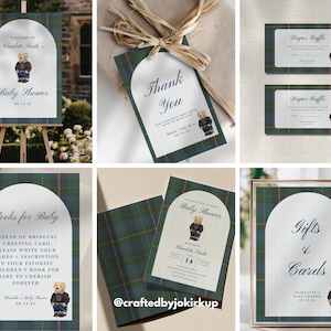 Polo Teddy Baby Shower Bundle - Editable Templates, Classic Plaid, Tartan Equestrian, Lauren Teddy Bear