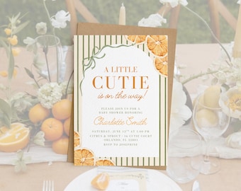 Little Cutie Baby Shower Invitation Template, Orange Citrus Baby Shower Invite, Girl Baby Shower, Editable Canva