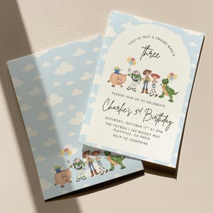 You&#39;ve Got a Friend Who&#39;s Three 3rd Birthday Editable Invitation Template, Toy Story Birthday, Woody & Buzz