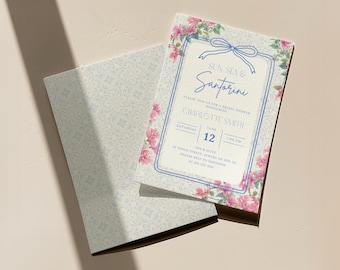 Santorini Bridal Shower Invitation Template, Mediterranean Blue Tile Bridal Shower Invite, Bride to Be Shower, Editable Canva