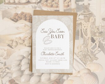 Sea You Soon Baby Shower Invitation Template, Coastal Baby Shower Invite, Gender Neutral Baby Shower, Editable Canva