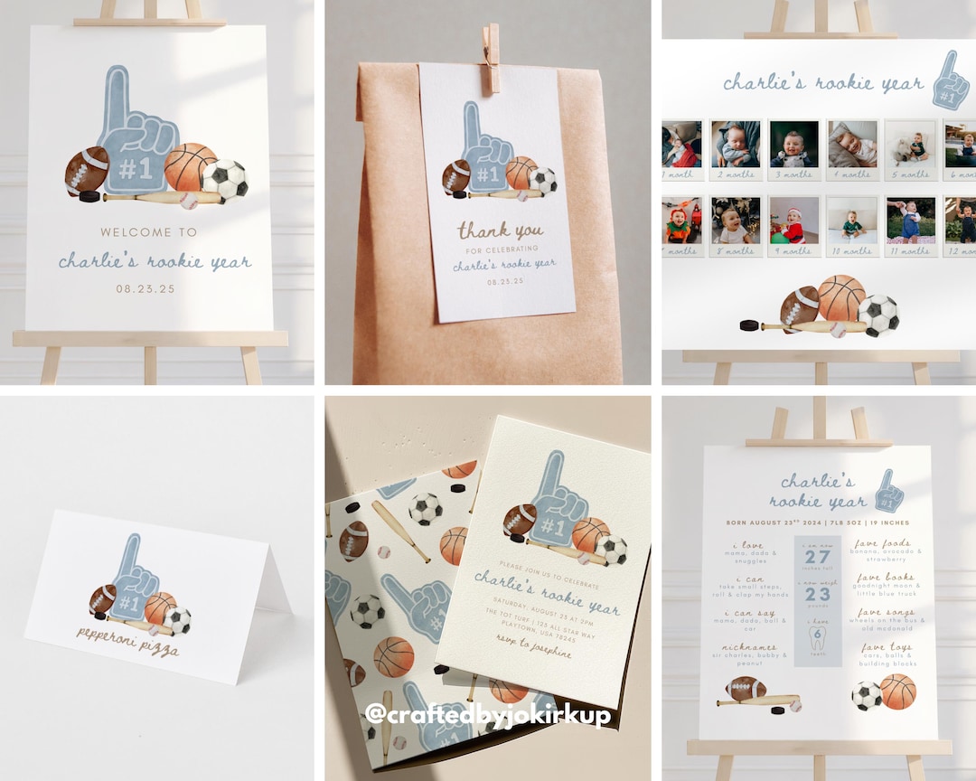 Rookie Year 1st Birthday Bundle Template, Sports First Birthday ...