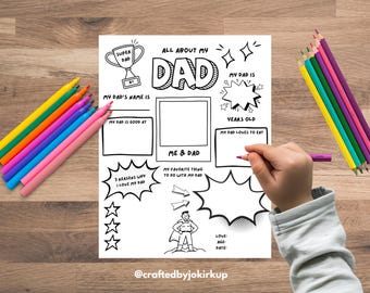 All About Dad Printable Father's Day Activity Sheet, Superhero Dad Gift from Kids, DIY Father's Day Gift, Instant Download