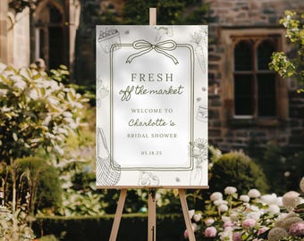 Frisch vom Markt Brautdusche Willkommensschild Vorlage, Farmers Market Duschschild 24x36, bearbeitbare Canva