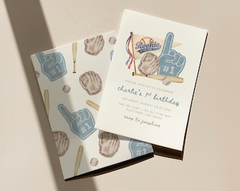 Baseball Rookie Year 1st Birthday Invitation Template, Sports First Birthday Invite, All Star Boy Party, Editable Canva