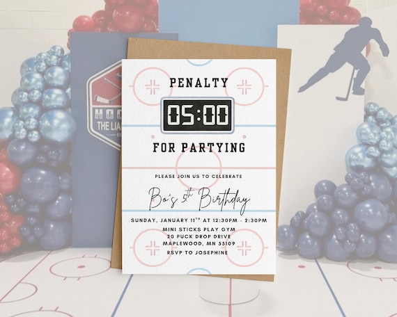 Hockey Birthday Invitation Template, 5th Birthday Party Invite, Boy Sports Birthday Party, Editable Canva