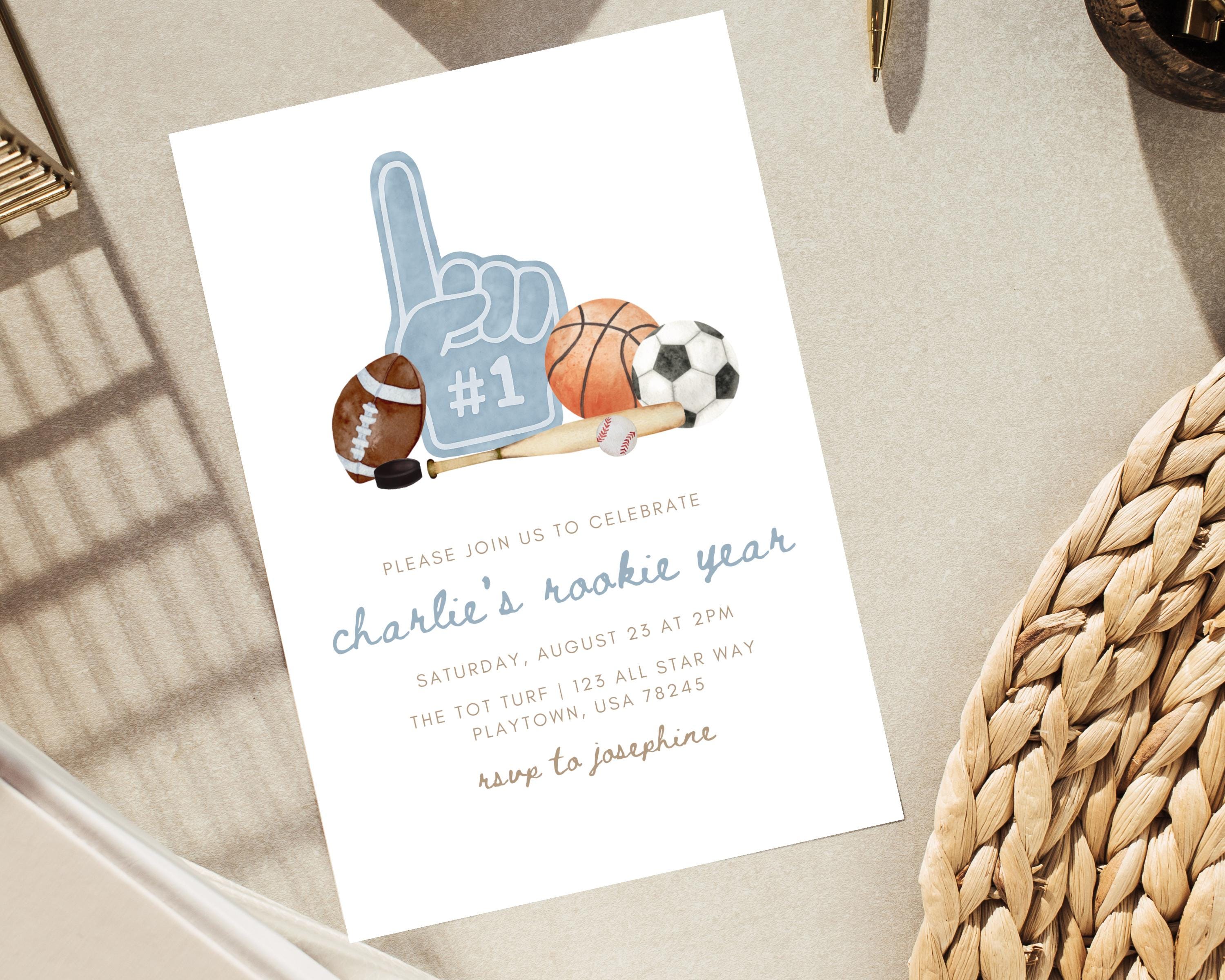 Rookie Year 1st Birthday Invitation Template, Sports First Birthday ...