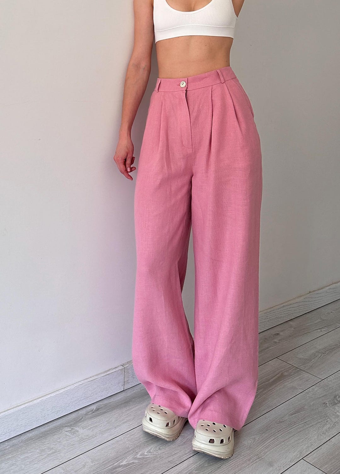 New ZARA Women's Size Xs Pink Linen Blend High Waisted
