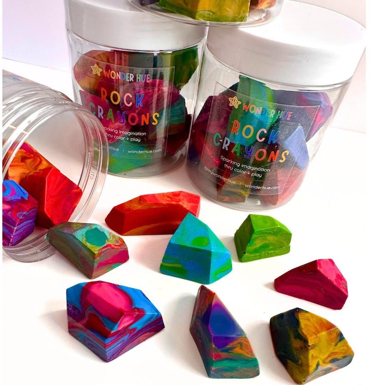 Rock Shaped Crayon Birthday Party Favor Handmade Crayons Toddler Coloring Gifts Themed Crayons Preschool Birthday Gift Chunky Kid Art Travel Activity Toy Creative Play Set Reusable Storage Jar Swirling Colors Unique Design Little Hands