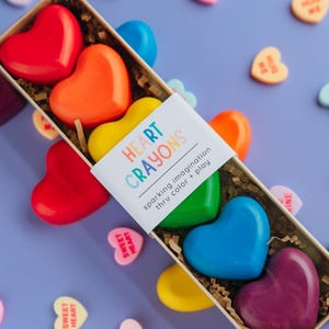 Heart Shaped Design Rainbow Crayon Collection Sweetheart Craft Project Kids Valentine Classroom Favor Toddler Art Supply Creative Coloring Activity Preschool Party Gift Exchange Idea Custom Shaped Colors Little Hands Friendly Educational