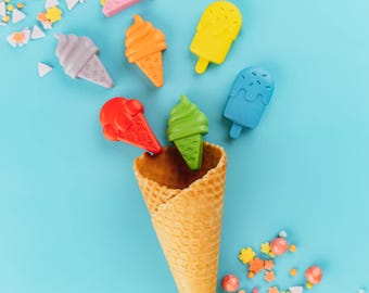 Crayones de helado, recuerdo de fiesta de cumpleaños, suministros para colorear para niños, paletas heladas, dulce golosina, regalo novedoso, celebración, actividad para niños pequeños, arte infantil