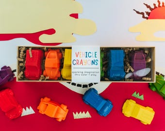 Crayones de coches: Crayones de vehículos arcoíris, recuerdos para fiestas infantiles, regalos para niños.