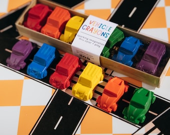 Car Shaped Crayon Set Gift Toddler Boy Birthday Present Vehicle Theme Transportation Toy Handmade Art Supply Coloring Activity