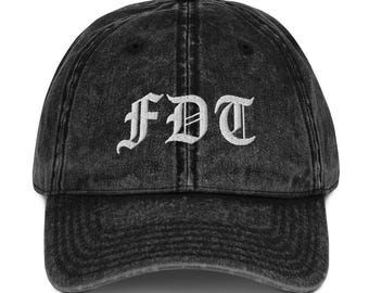 FDT Embroidered Vintage Cotton Twill Cap, Protest Hat old english text gothic goth #resist