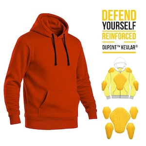 Orange Motorcycle Hoodie with Kevlar High Visibility Pullover Safety Gear